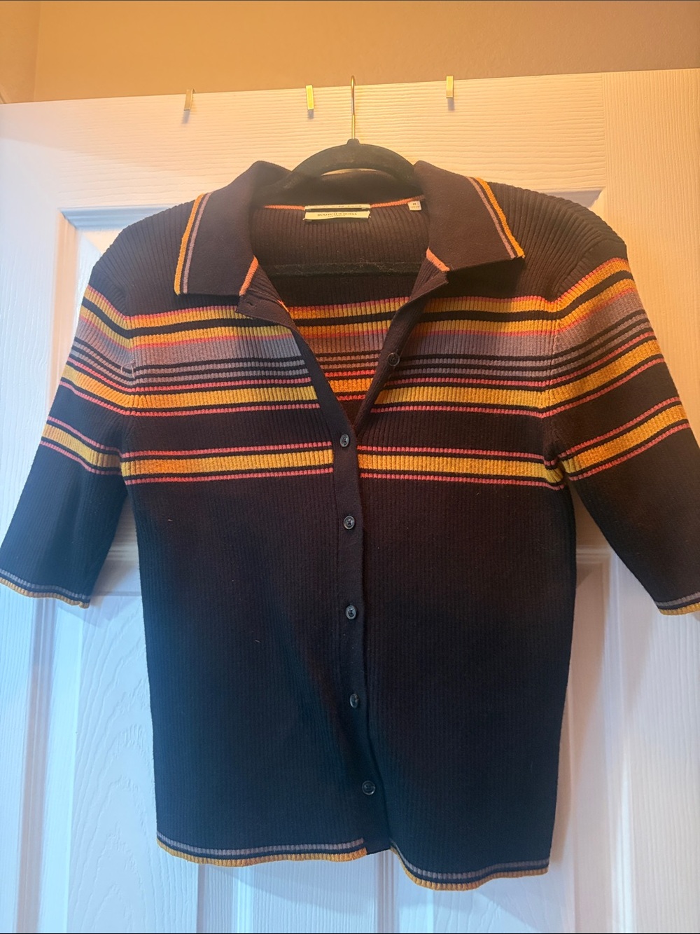 Scotch & Soda Button-Down Polo Top with Yellow & Orange Stripes